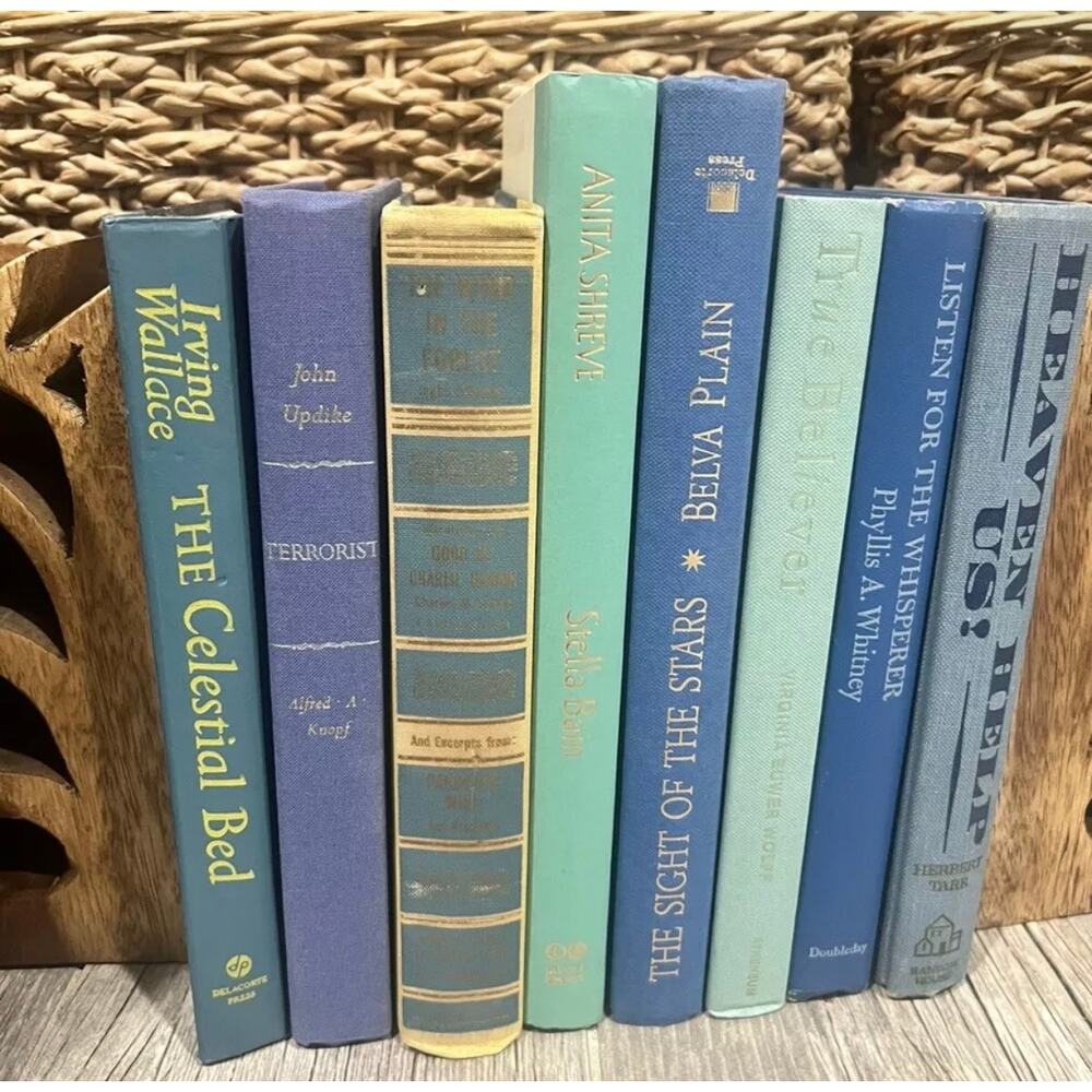 Lot of 5 Vintage Blue Hues Hardcover Books Mixed Old Decor